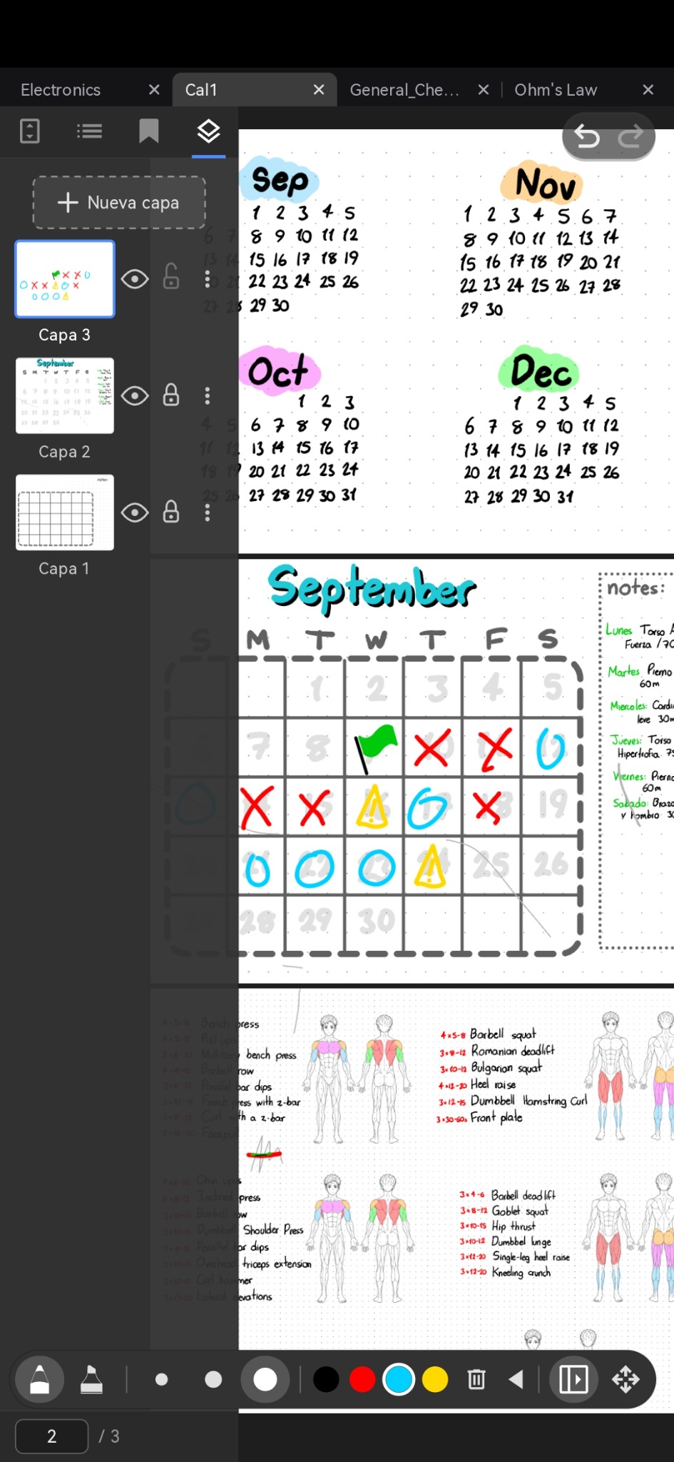 Layer controls beside a calendar and workout journal